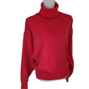 vintage 90s obermeyer turtleneck ski sweater wool blend cherry red size L